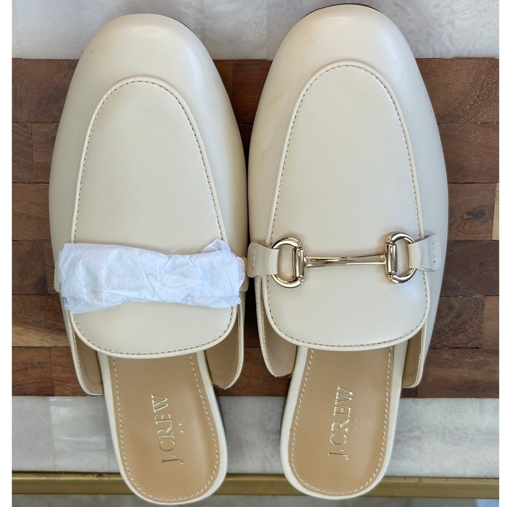J.Crew NWOB Cream Leather Horsebit Mules Loafers Flat Shoes Women Size 7 - Picture 9 of 9